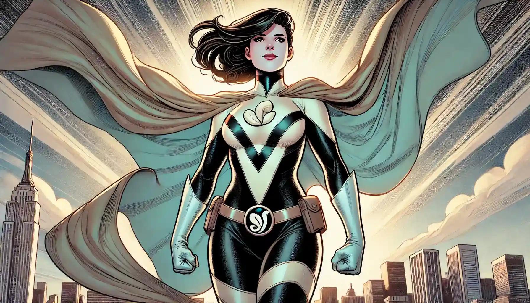 A female comic book hero bearing a vanilla sigil on her chest